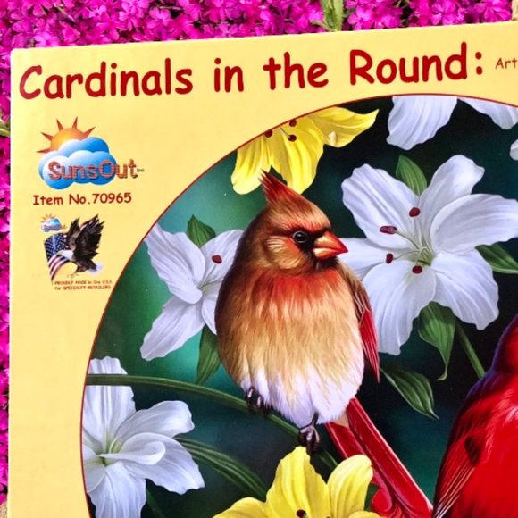 SunsOut Jigsaw Puzzle CARDINALS IN THE ROUND 500 Pieces Birds Flowers - Picture 2 of 8